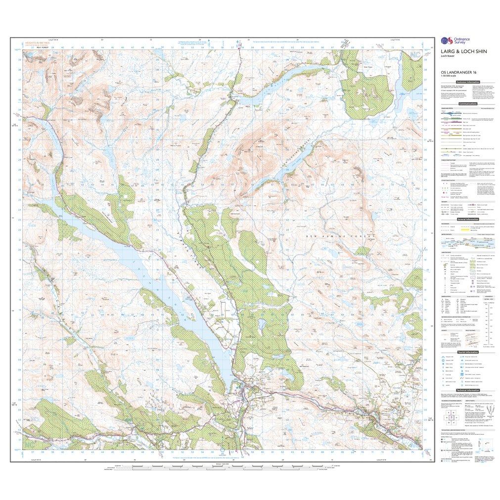 Landranger 16 Lairg & Loch Shin, Loch Naver Map With Digital Version
