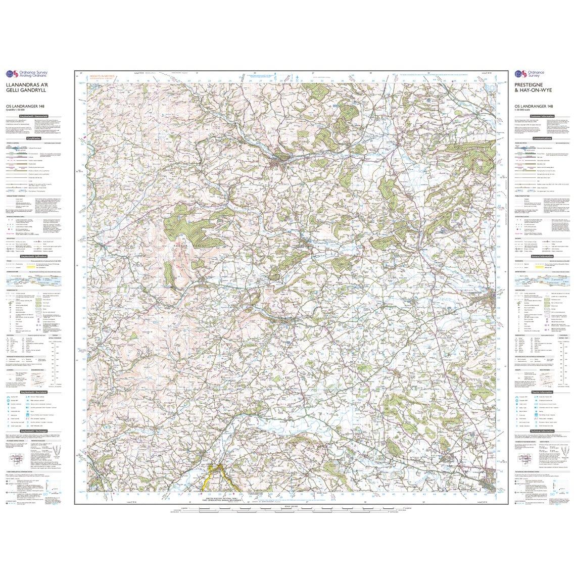 OS Landranger 148 Presteigne & Hay-on-Wye / Llanandras a'r Gelli Gandryll Map