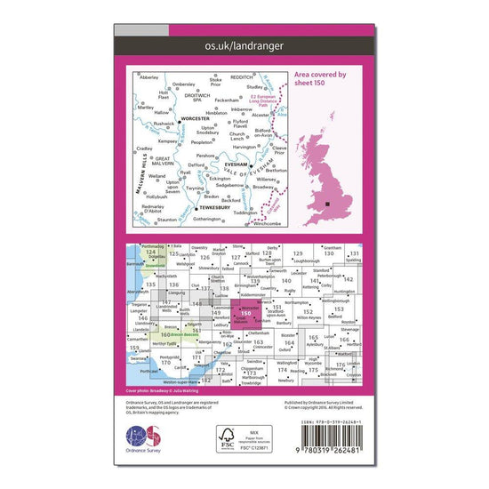 Landranger 150 Worcester & The Malverns, Evesham & Tewkesbury Map With Digital Version