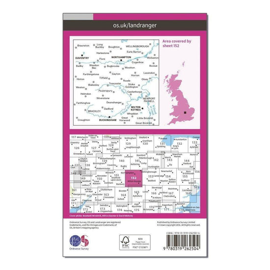 Landranger 152 Northampton & Milton Keynes, Buckingham & Daventry Map With Digital Version