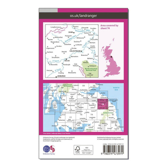 Landranger Active 74 Kelso & Coldstream, Jedburgh & Duns Map With Digital Version