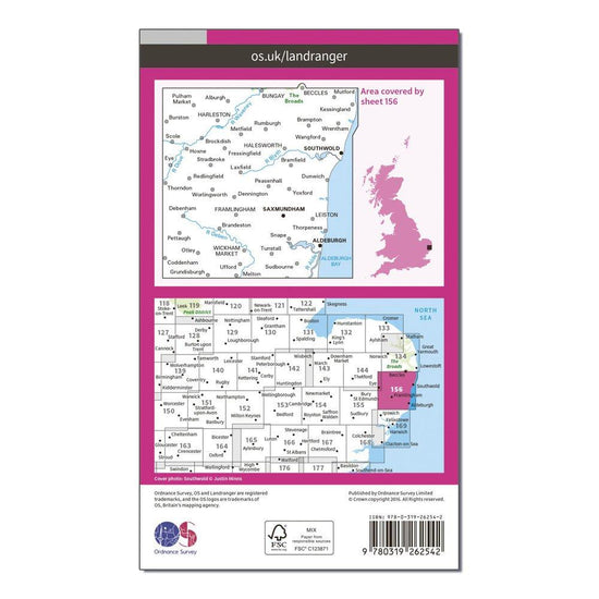 Landranger 156 Saxmundham, Aldeburgh & Southwold Map With Digital Version