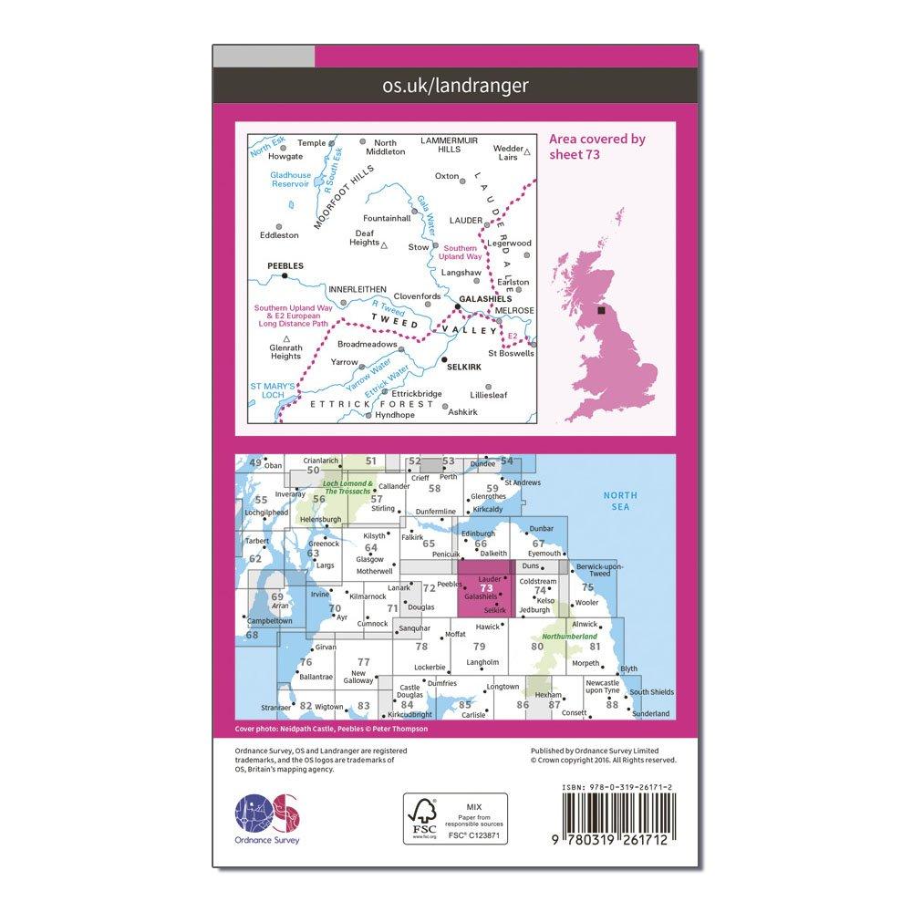 Landranger 73 Peebles, Galashiels & Selkirk, Tweed Valley Map With Digital Version