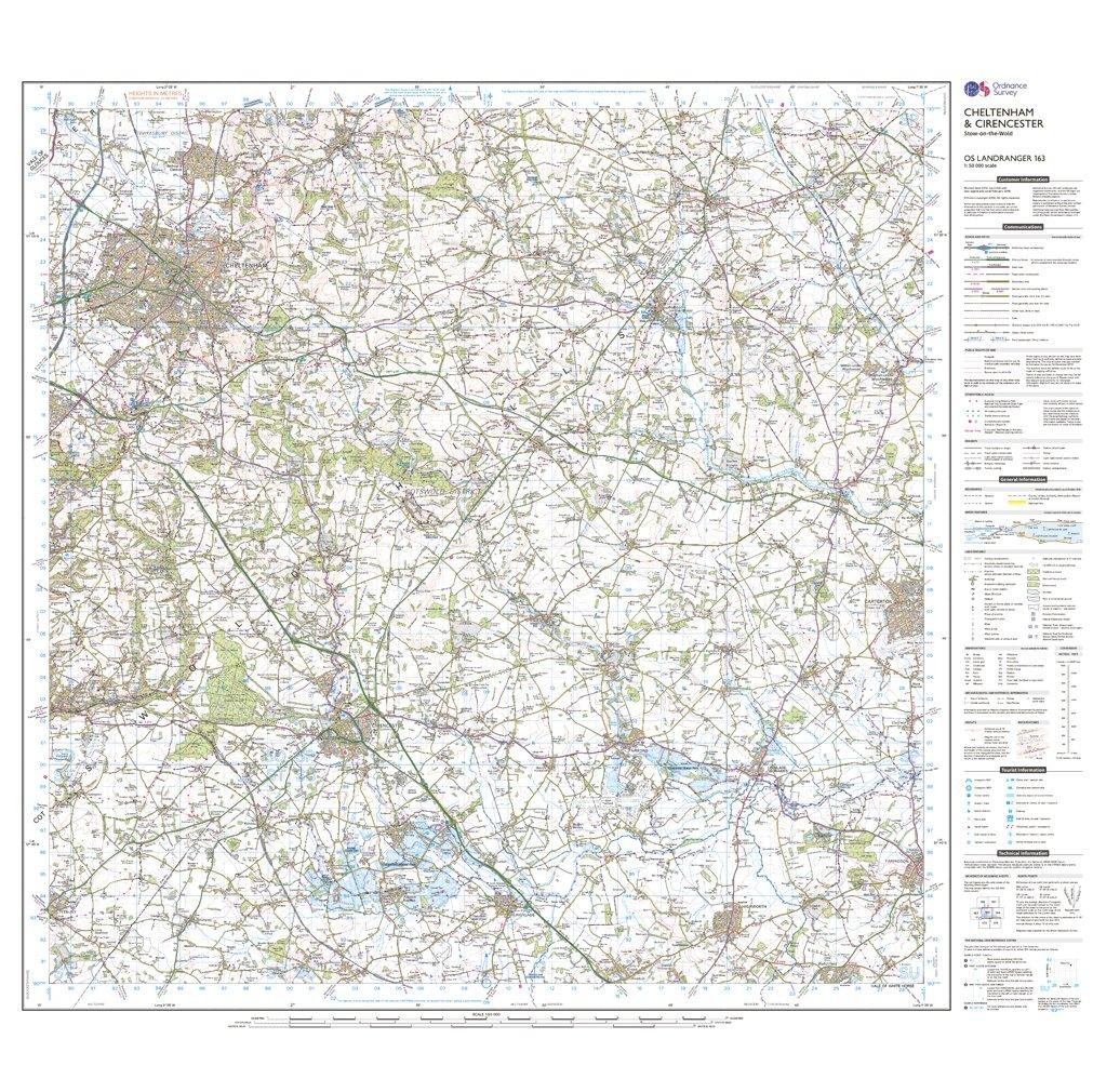 OS Landranger 163 Cheltenham & Cirencester, Stow-on-the-Wold Map