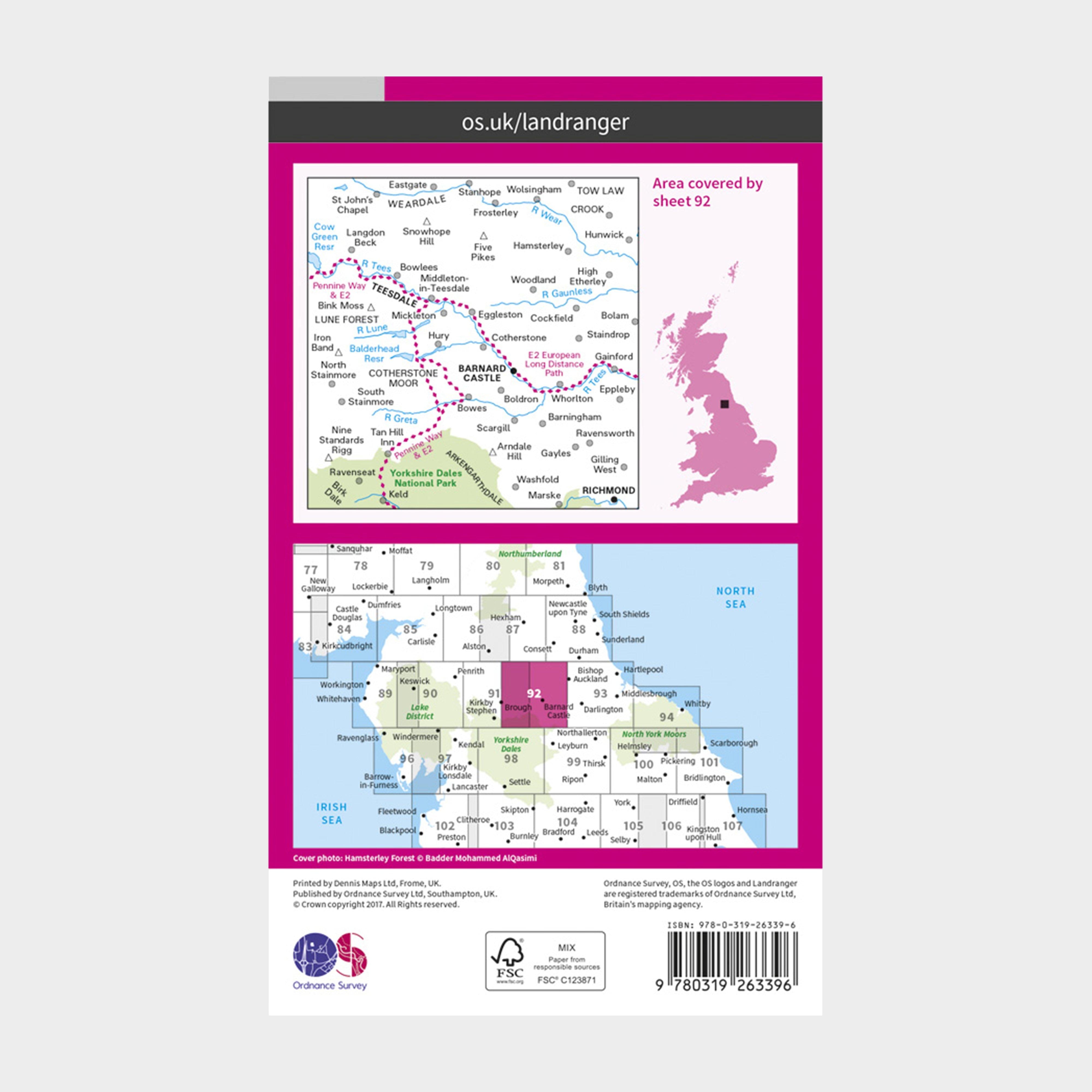 Landranger 92 Barnard Castle And Surrounding Area Map With Digital Version
