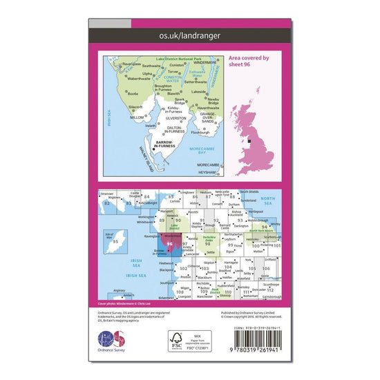 OS Landranger 96 Barrow-in-Furness & South Lakeland Map