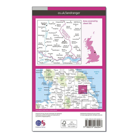 Landranger 106 Market Weighton, Goole & Stamford Bridge Map With Digital Version