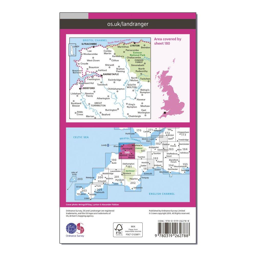 Landranger 180 Barnstaple & Ilfracombe, Lynton & Bideford Map With Digital Version