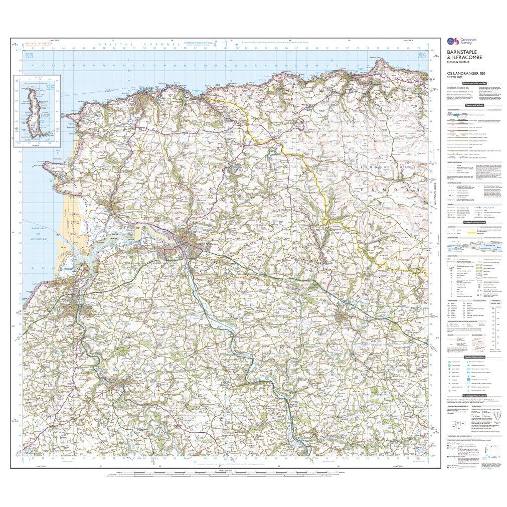 Landranger 180 Barnstaple & Ilfracombe, Lynton & Bideford Map With Digital Version