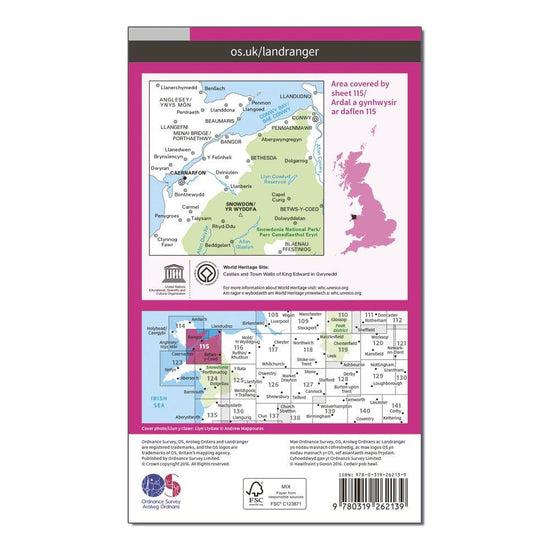 OS Landranger 115 Snowdon & Caernarfon Map