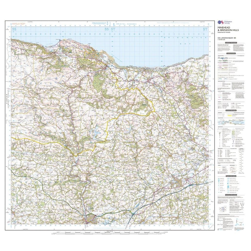 Landranger 181 Minehead & Brendon Hills, Dulverton & Tiverton Map With Digital Version