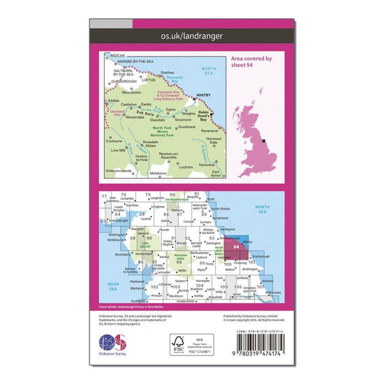 Landranger Active 94 Whitby, Esk Dale & Robin Hood's Bay Map With Digital Version