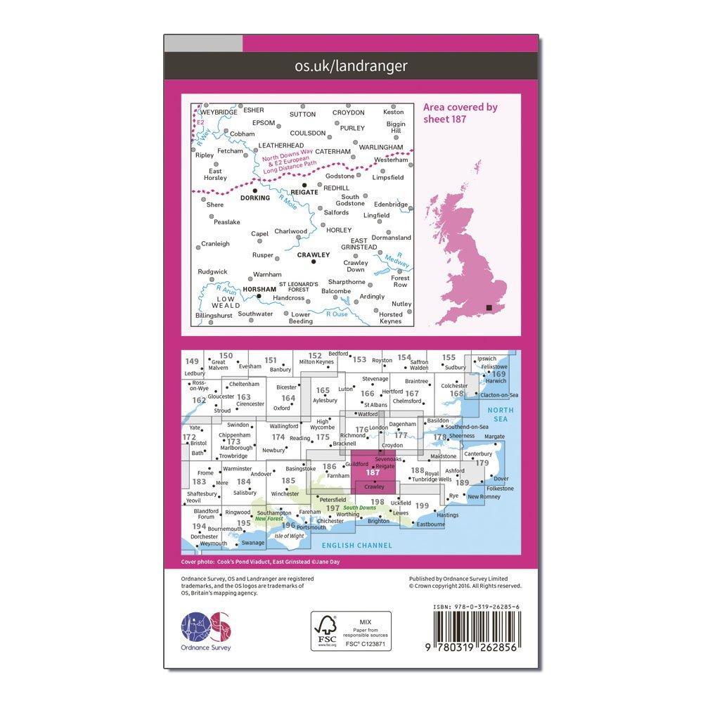 Landranger 187 Dorking, Reigate & Crawley Map With Digital Version
