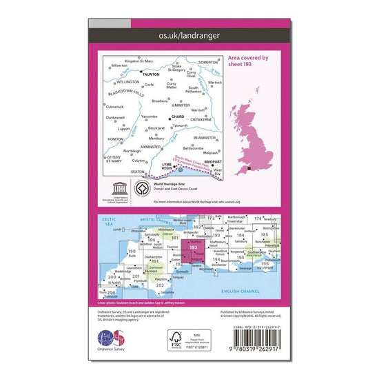 OS Landranger 193 Taunton & Lyme Regis, Chard & Bridport Map