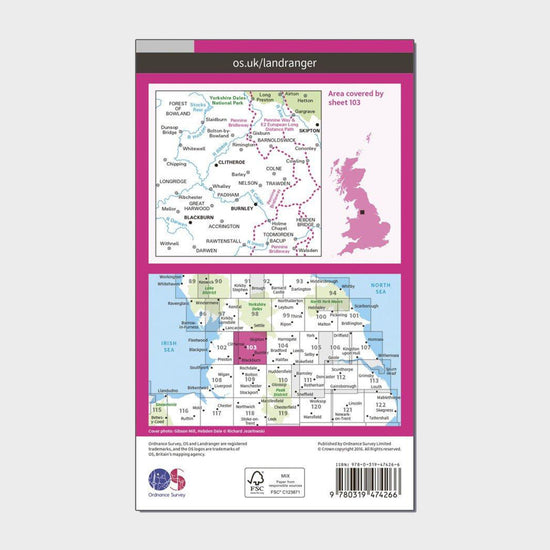 Landranger Active 103 Blackburn & Burnley, Clitheroe & Skipton Map With Digital Version