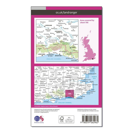 Landranger 198 Brighton & Lewes, Haywards Heath Map With Digital Version