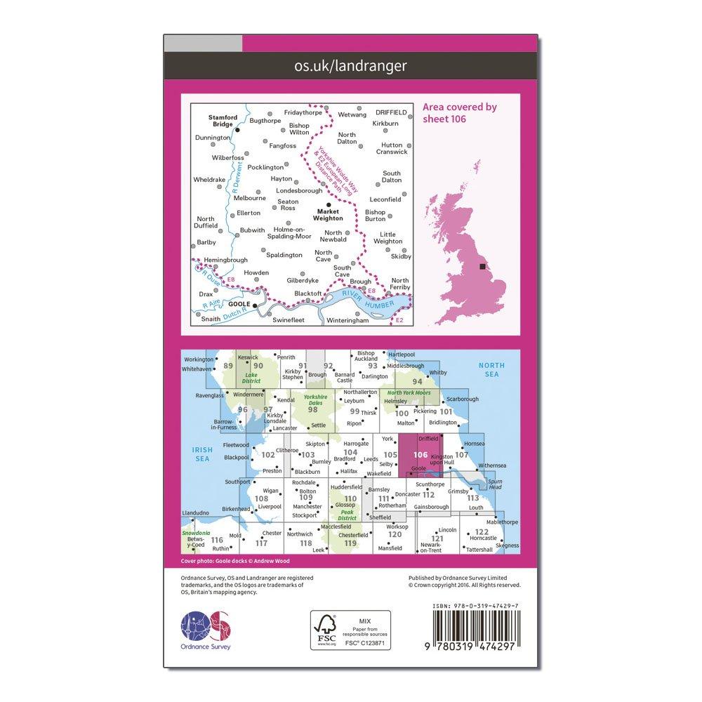 Landranger Active 106 Market Weighton, Goole & Stamford Bridge Map With Digital Version