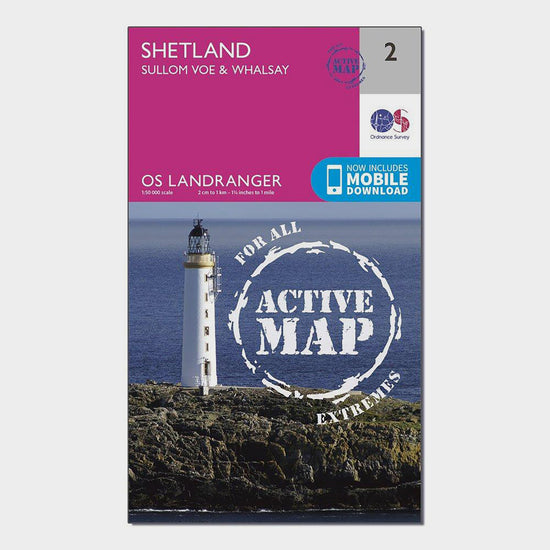 Landranger Active 2 Shetland Sullom Voe & Whalsay Map With Digital Version