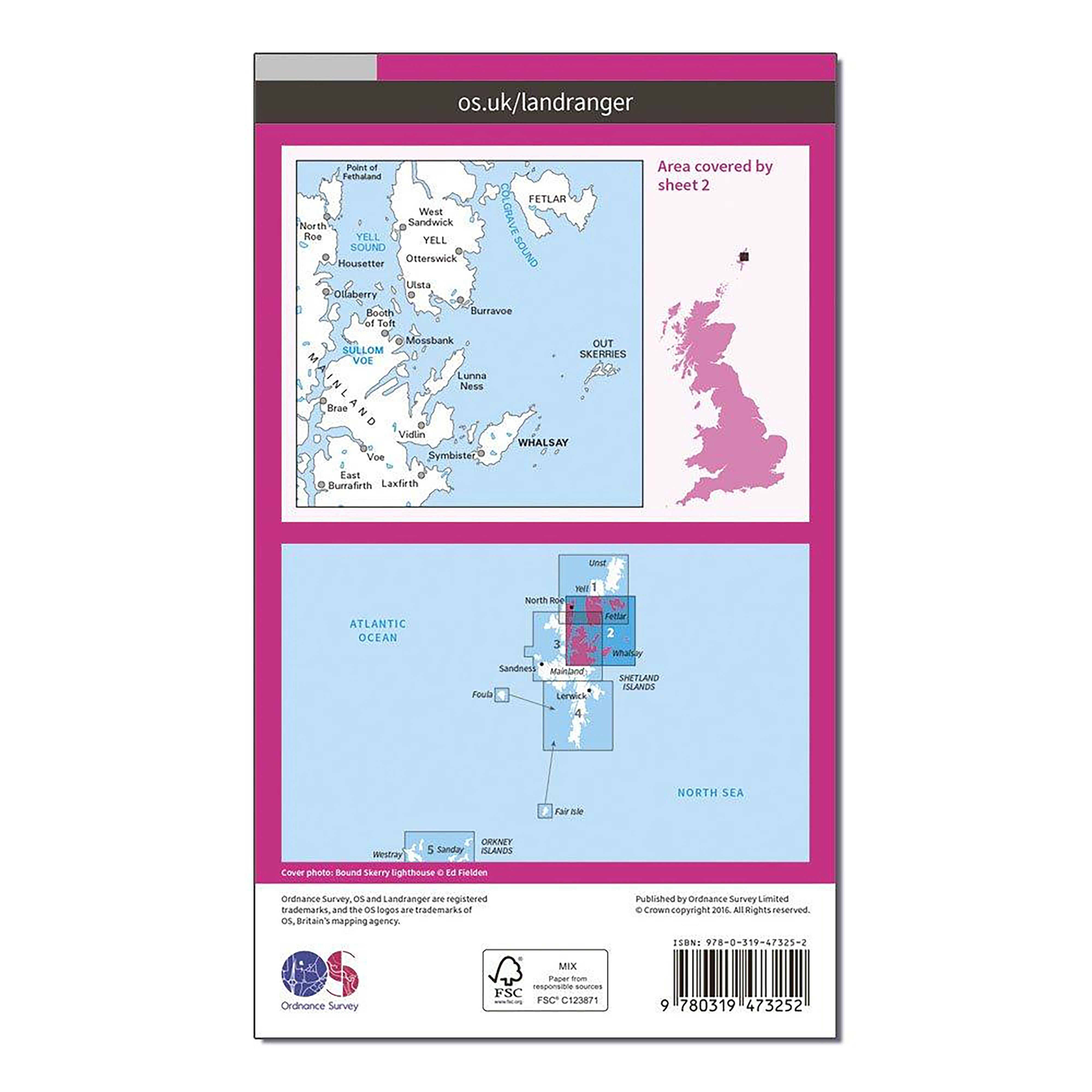 Landranger Active 2 Shetland Sullom Voe & Whalsay Map With Digital Version