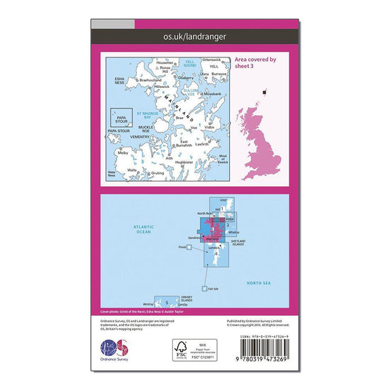 Landranger Active 3 Shetland Sullom Voe & Whalsay Map With Digital Version