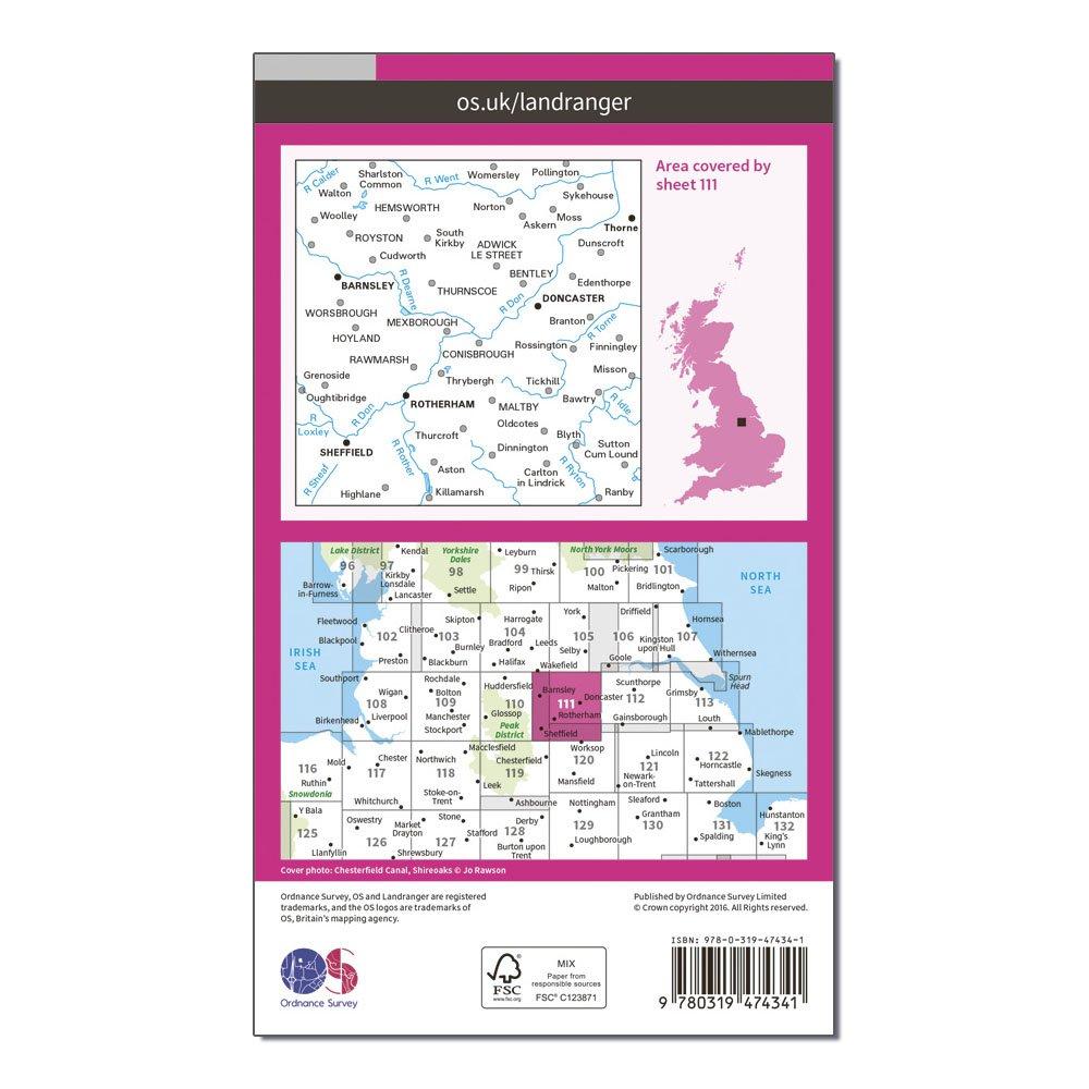 Landranger Active 111 Sheffield & Doncaster, Rotherham, Barnsley & Thorne Map With Digital Version