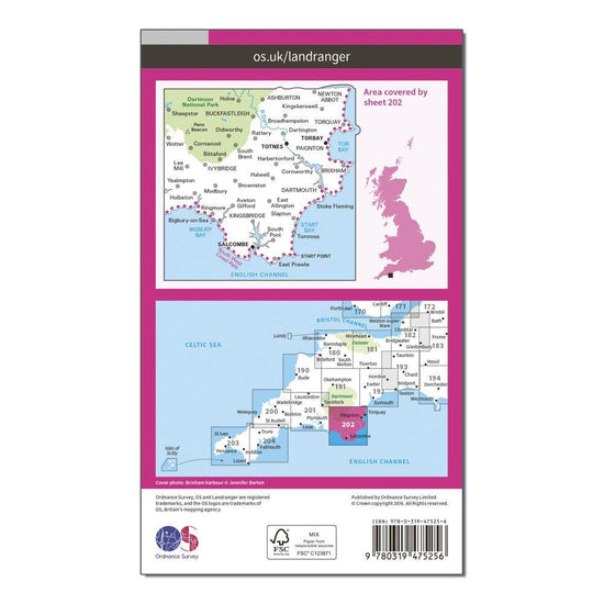 Landranger Active 202 Torbay, South Darrmoor, Totnes & Salcombe Map With Digital Version