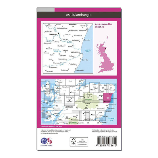 Landranger Active 38 Aberdeen, Inverurie & Pitmedden Map With Digital Version