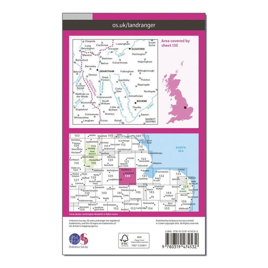 Landranger Active 130 Grantham, Sleaford & Bourne Map With Digital Version
