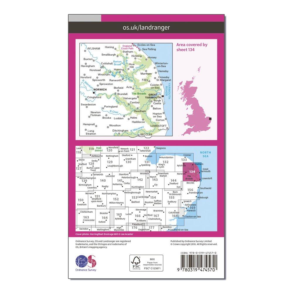 Landranger Active 134 Norwich & The Broads, Great Yarmouth Map With Digital Version
