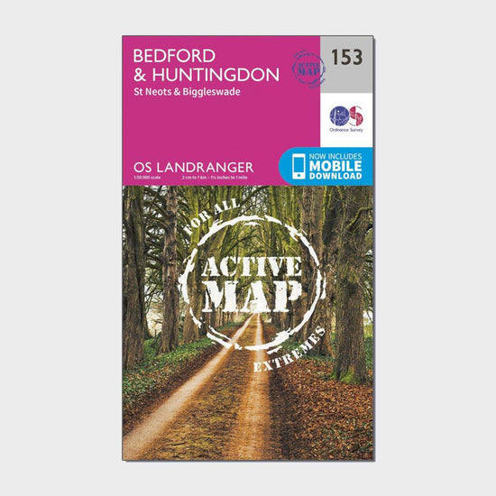 Landranger Active 153 Bedford, Huntingdon, St. Neots & Biggleswade Map With Digital Version