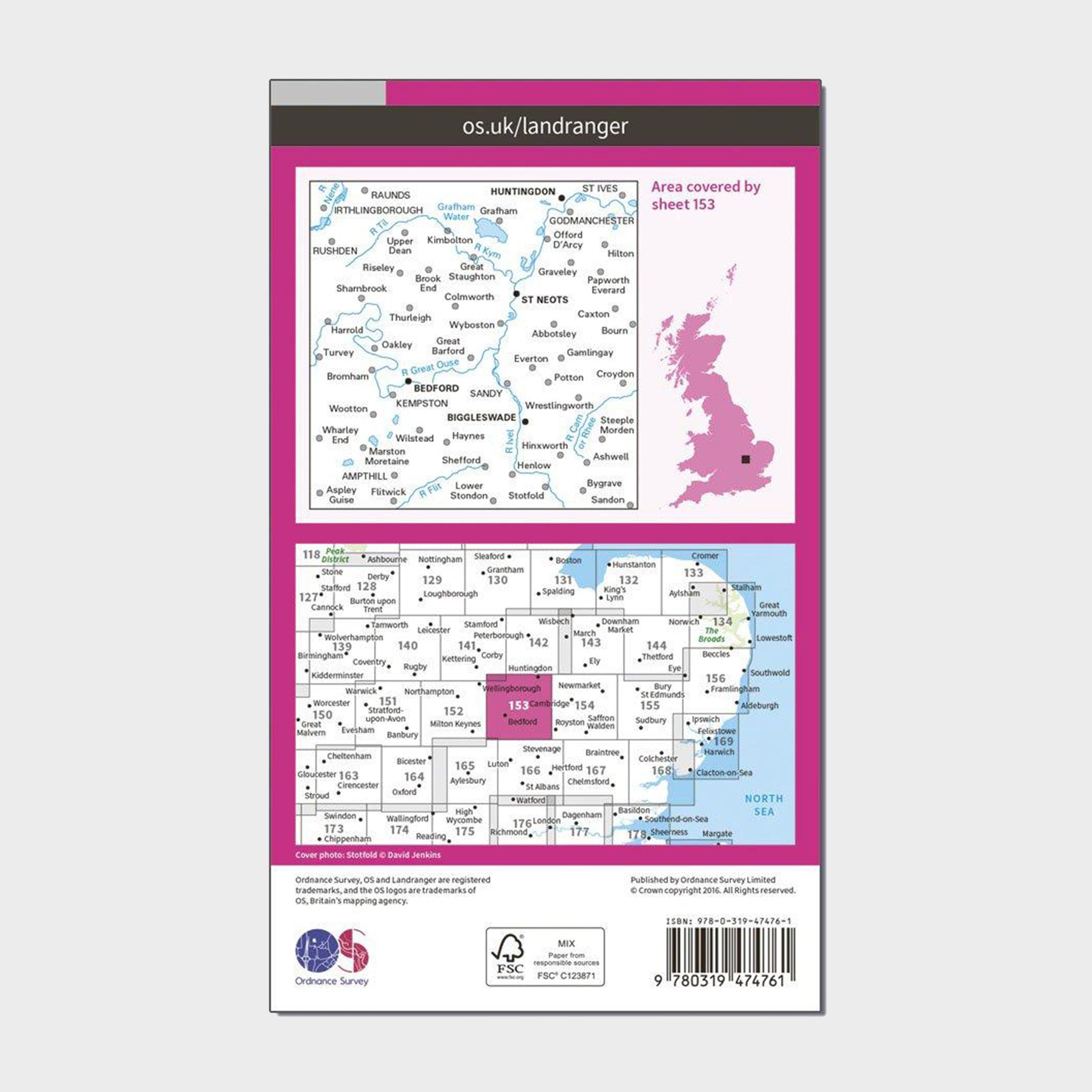 Landranger Active 153 Bedford, Huntingdon, St. Neots & Biggleswade Map With Digital Version