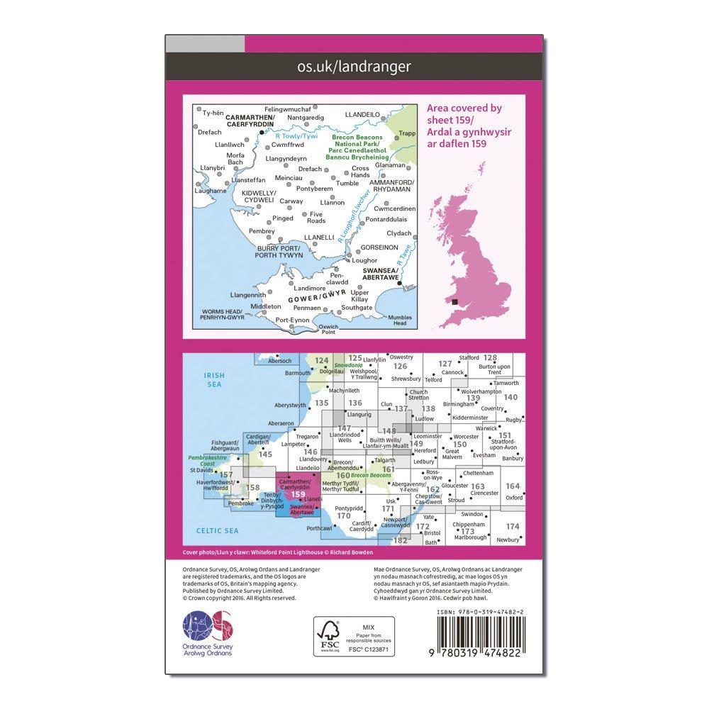 Landranger Active 159 Swansea & Gower, Carmarthen Map With Digital Version