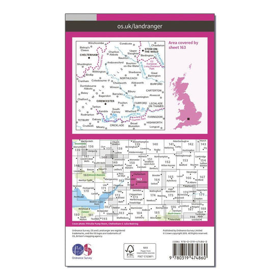 Landranger Active 163 Cheltenham & Cirencester, Stow-on-the-Wold Map With Digital Version