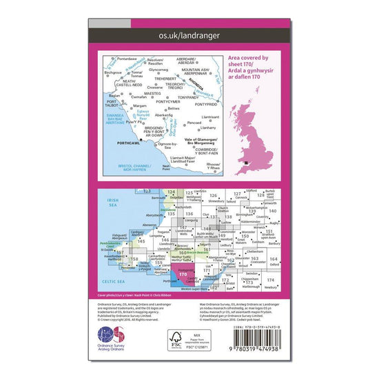 Landranger Active 170 Vale of Glamorgan, Rhondda & Porthcawl Map With Digital Version