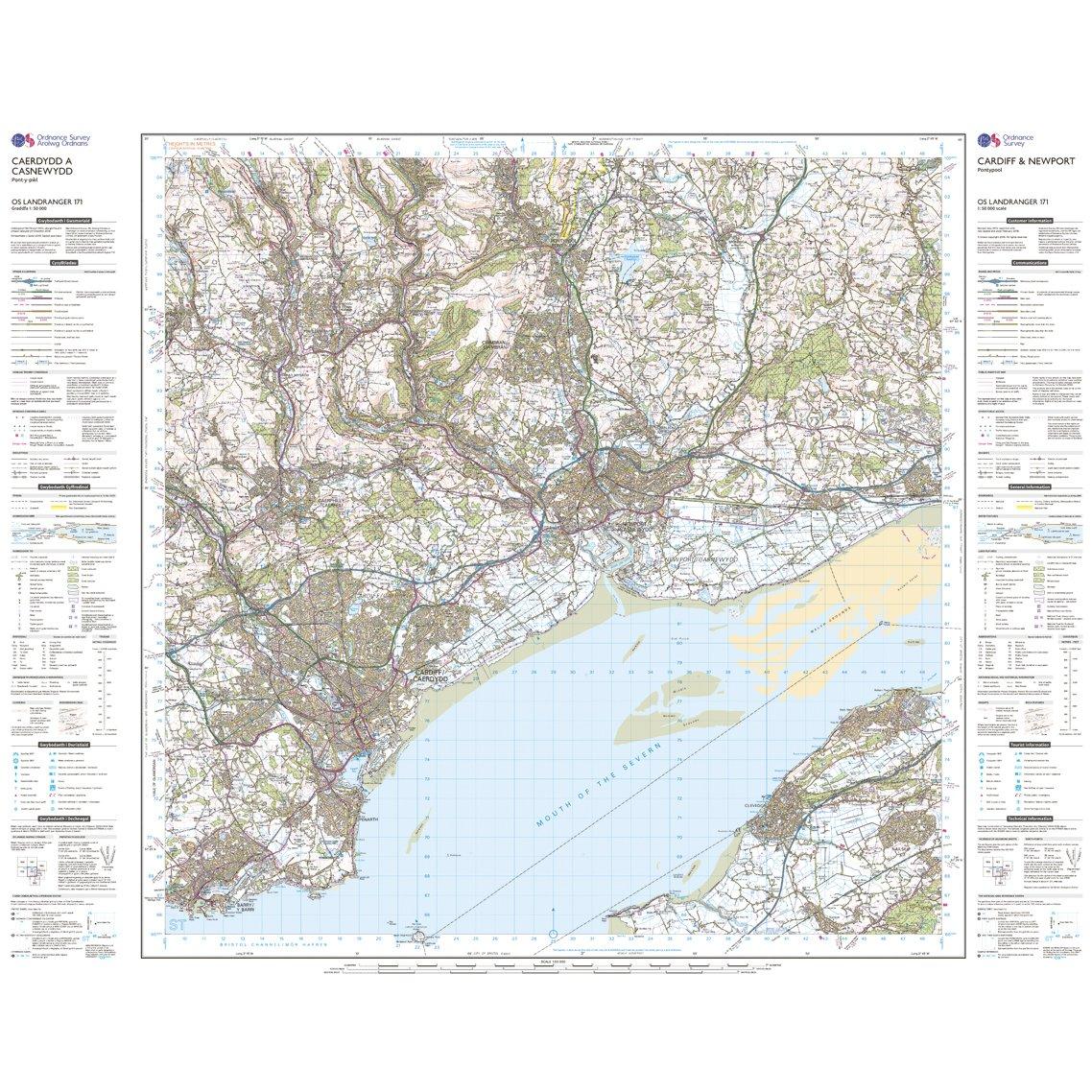 Landranger Active 171 Cardiff & Newport, Pontypool Map With Digital Version
