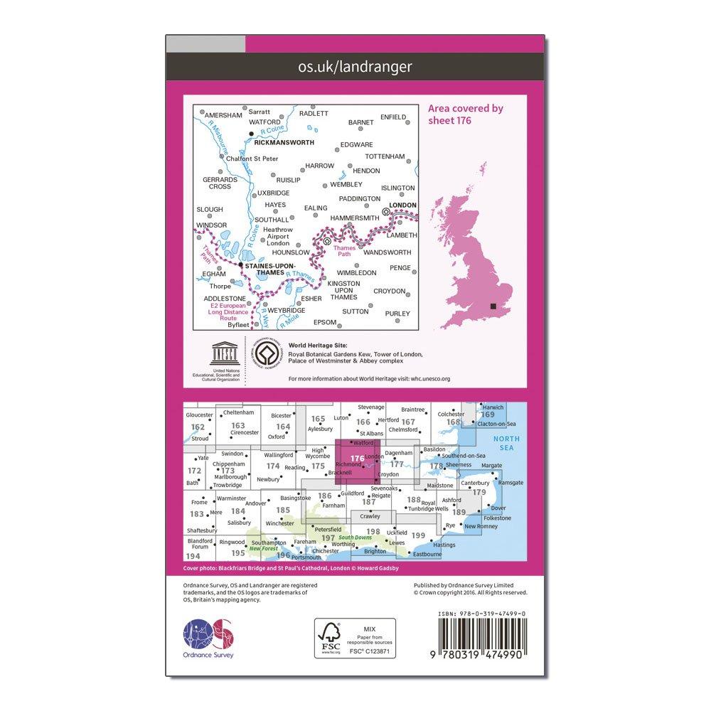 Landranger Active 176 West London, Rickmansworth & Staines Map With Digital Version