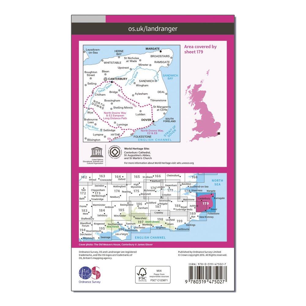 Landranger Active 179 Canterbury & East Kent, Dover & Margate Map With Digital Version