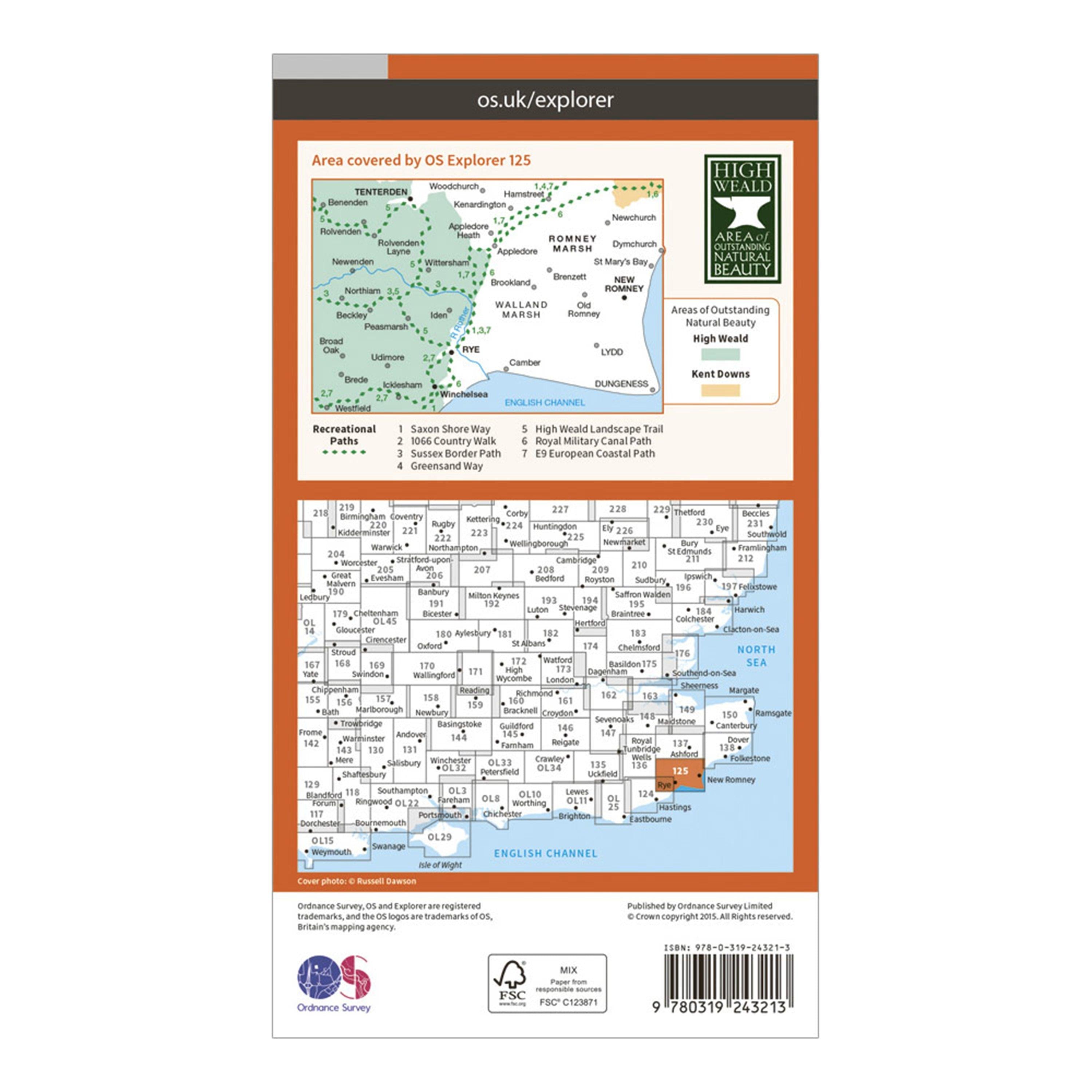 Explorer 125 Romney Marsh, Rye & Winchelsea Map With Digital Version