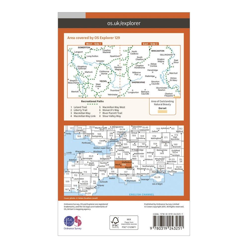 Explorer 129 Yeovil & Sherborne Map With Digital Version