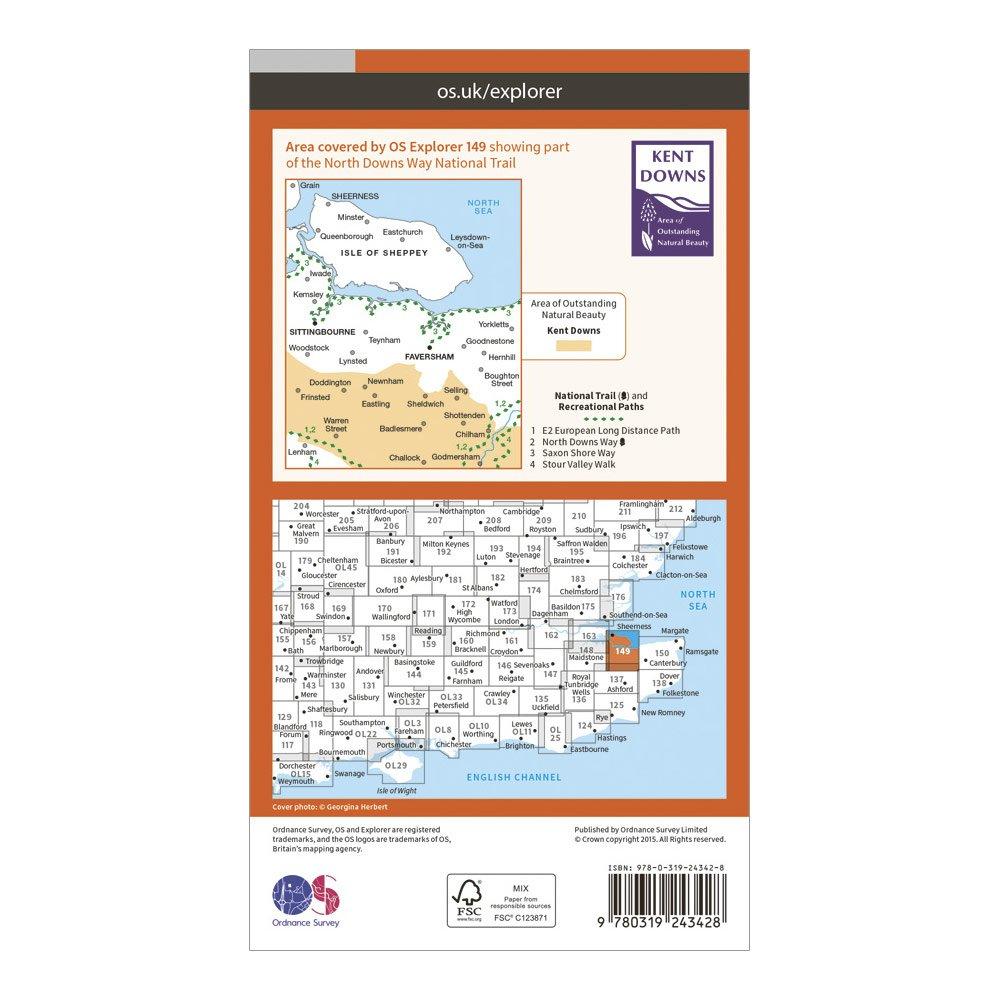 Explorer 149 Sittingbourne & Faversham Map With Digital Version