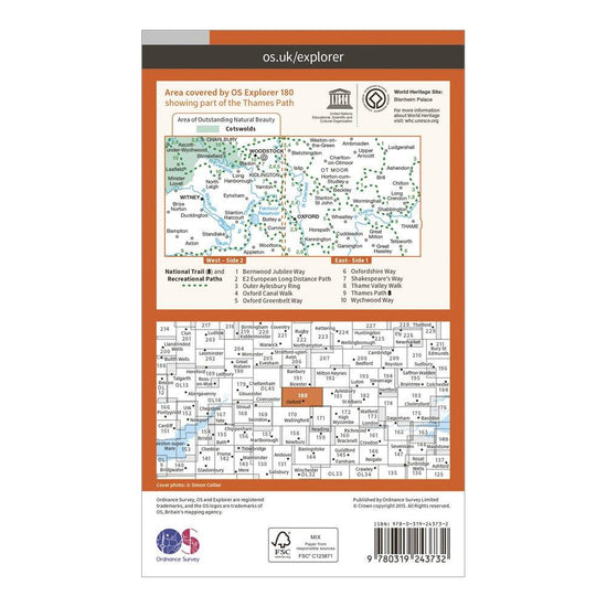 Explorer 180 Oxford, Witney & Woodstock Map With Digital Version