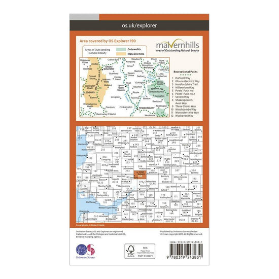 Explorer 190 Malvern Hills & Bredon Hill Map With Digital Version