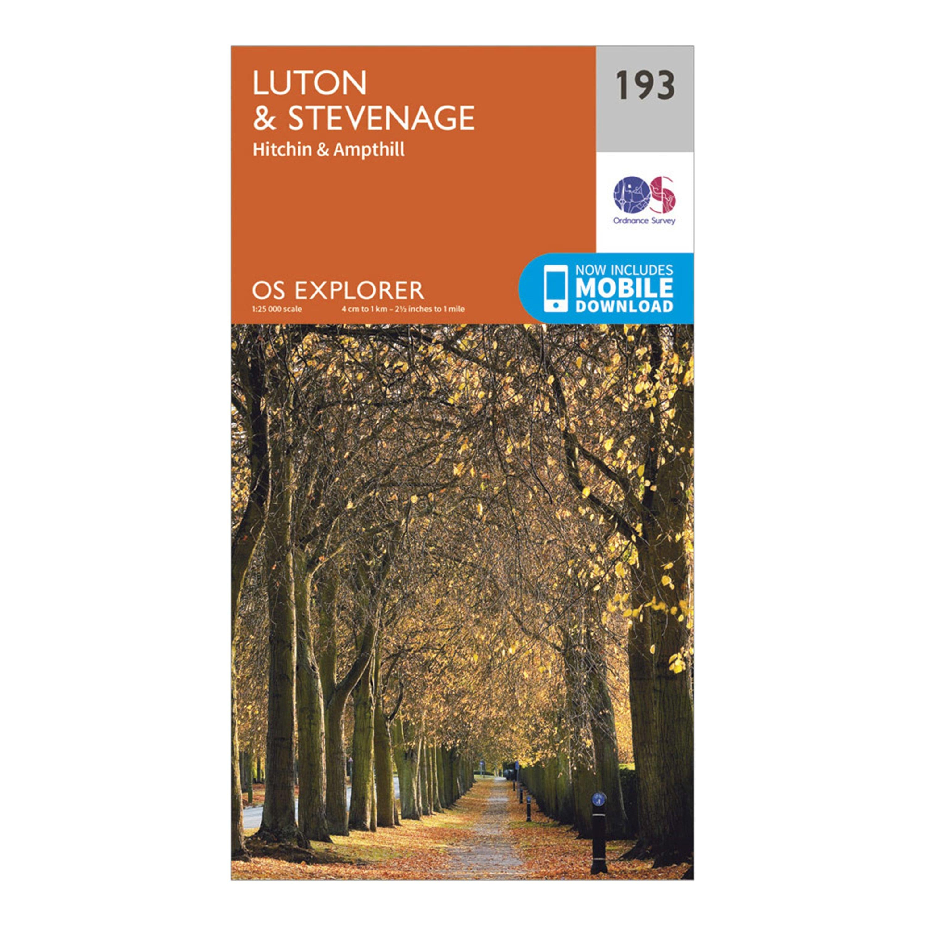 Explorer 193 Luton & Stevenage, Hitchin & Ampthill Map With Digital Version