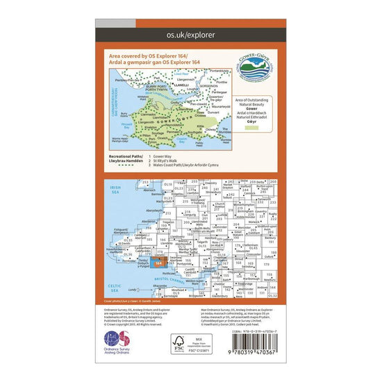 Explorer Active 164 Gower & Llanelli Map With Digital Version