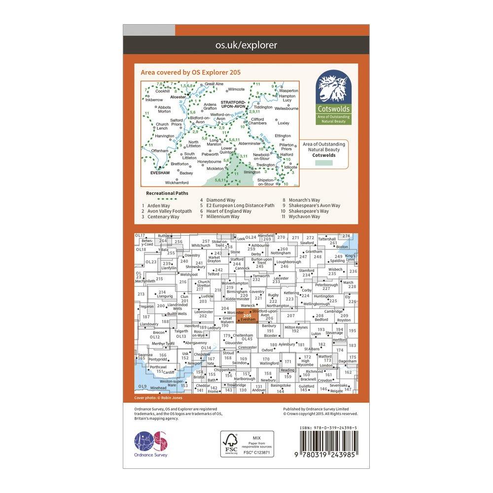 Explorer 205 Stratford-upon-Avon & Evesham Map With Digital Version