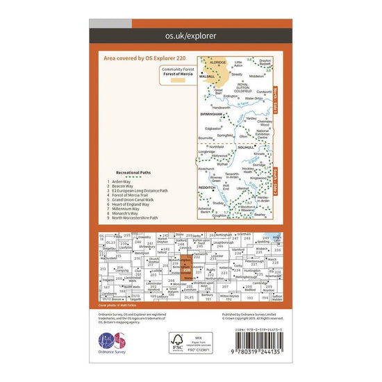 Explorer 220 Birmingham, Walsall, Solihull & Redditch Map With Digital Version