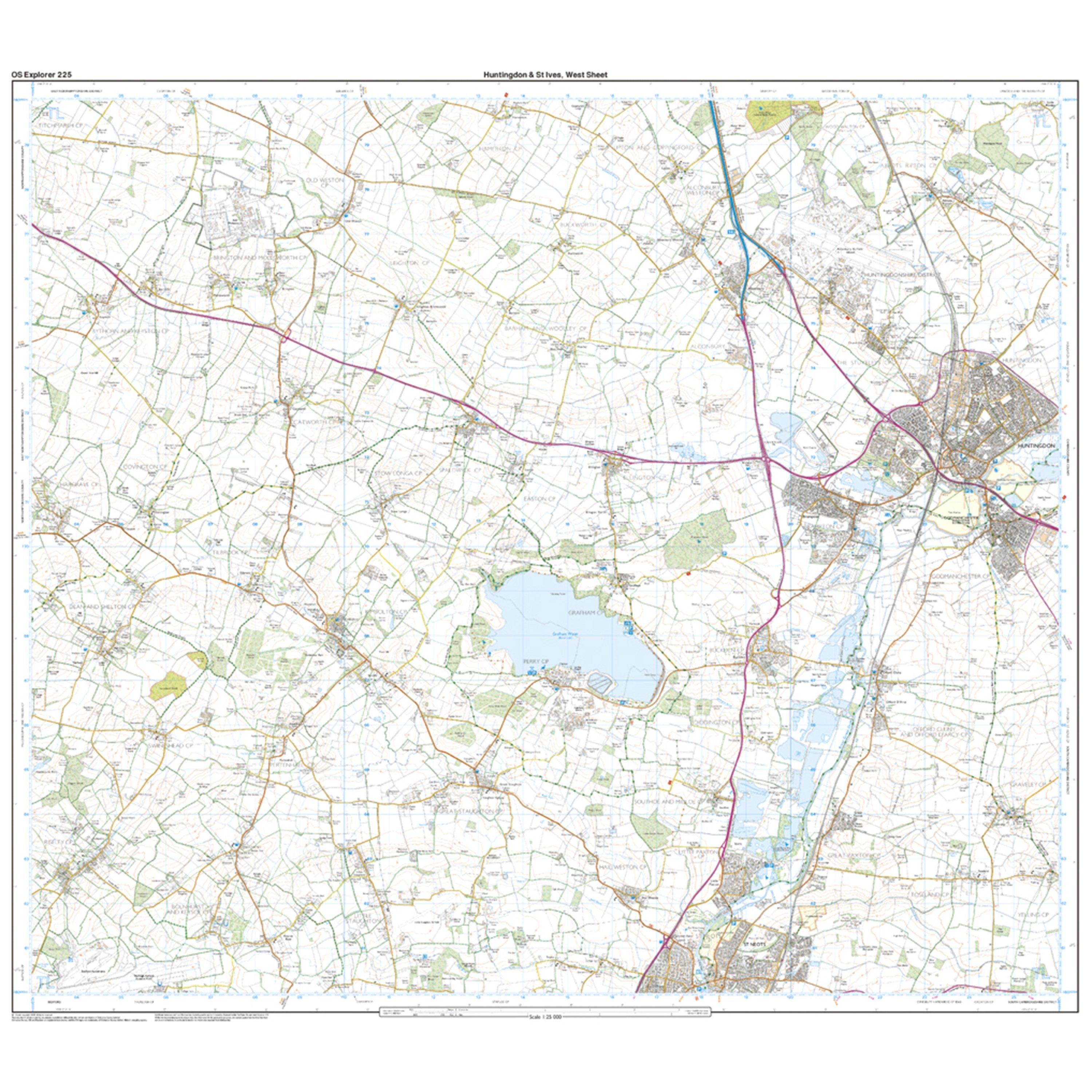 Explorer 225 Huntingdon, St Ives & Grafham Water Map With Digital Version