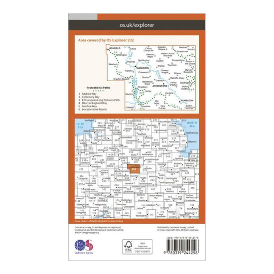 Explorer 232 Nuneaton & Tamworth Map With Digital Version