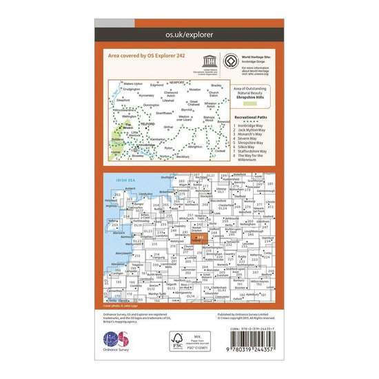 Explorer 242 Telford, Ironbridge & The Wrekin Map With Digital Version
