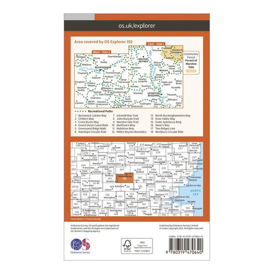 Explorer Active 192 Buckingham & Milton Keynes Map With Digital Version